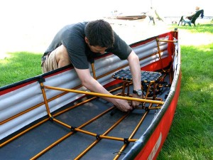 Securing the stern seat of the Pakcanoe